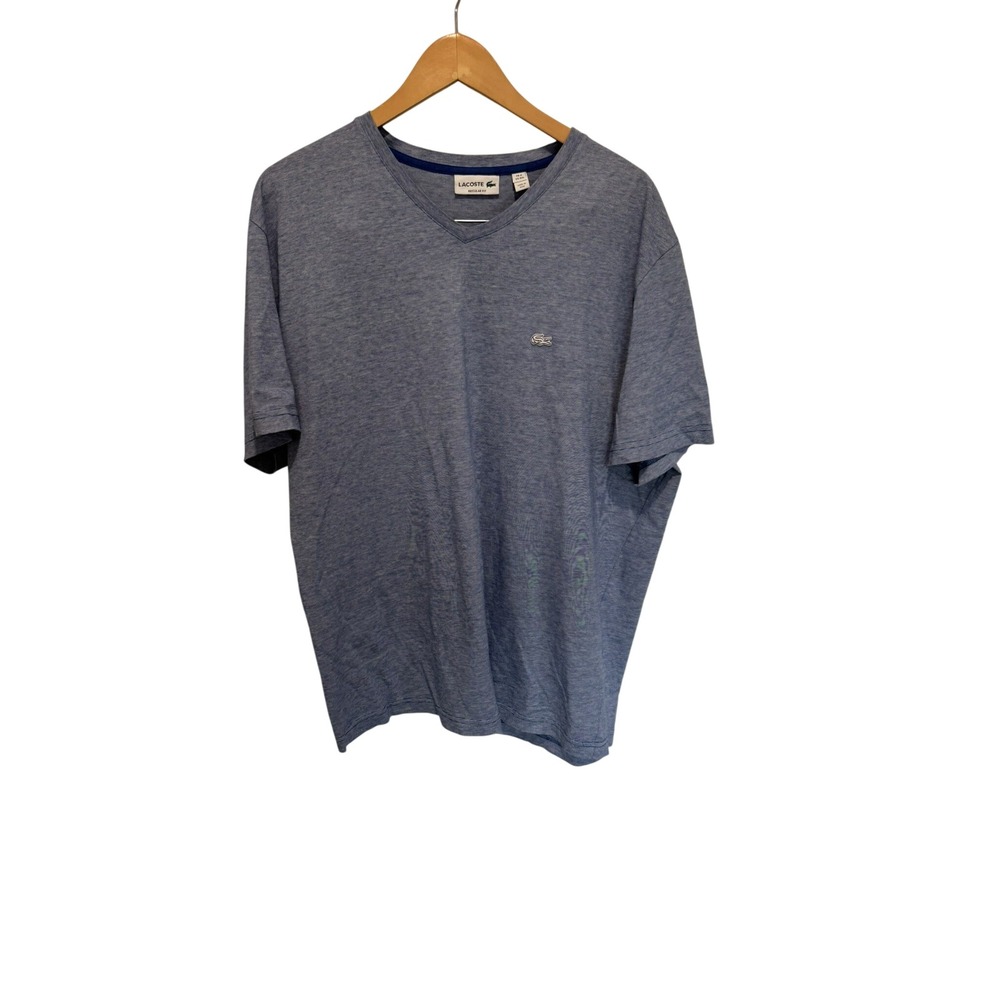 Lacoste Men's Blue‎ White Stripe V-Neck T-Shirt Regular Fit 3XL FR Size 9 Tee